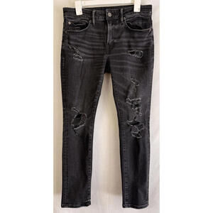 American Eagle Skinny Mens Jeans Air Flex 31x30 Black Distressed Stretch Denim